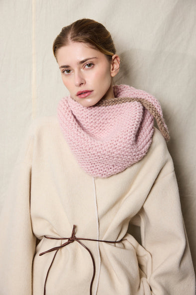 Pale Rosé Hand-Crocheted Wool Triangle Scarf