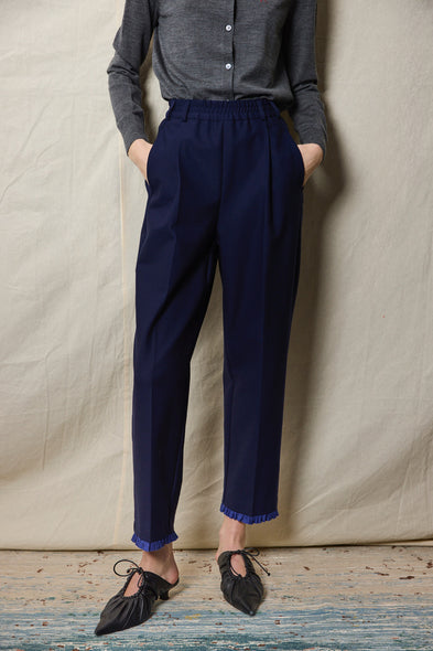 Serge Pants. Marine. Ruffled