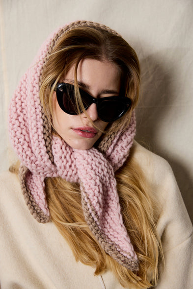 Pale Rosé Hand-Crocheted Wool Triangle Scarf