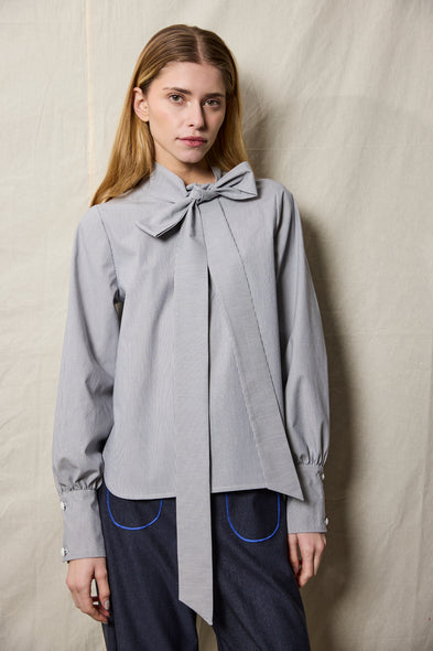 Nikola Blouse. Grey Stripes
