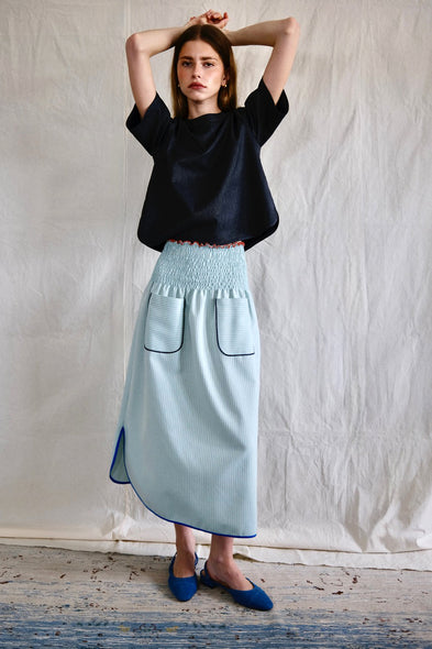 Skirt dress. Turquoise stripes