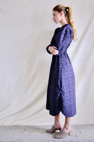 Taroudant 3 button dress. Blue Pasely