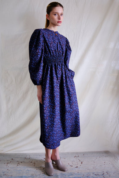 Taroudant 3 button dress. Blue Pasely