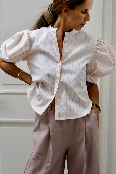 Memphis Blouse. Pale rosé striped