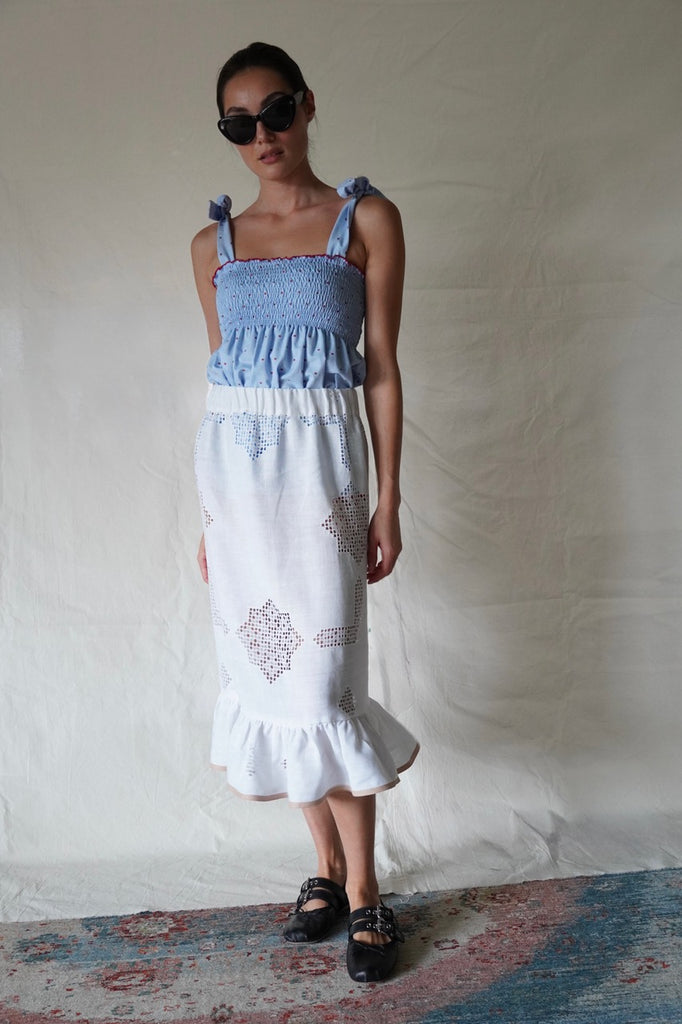 Vintage lace SOFIA pencil raffia skirt