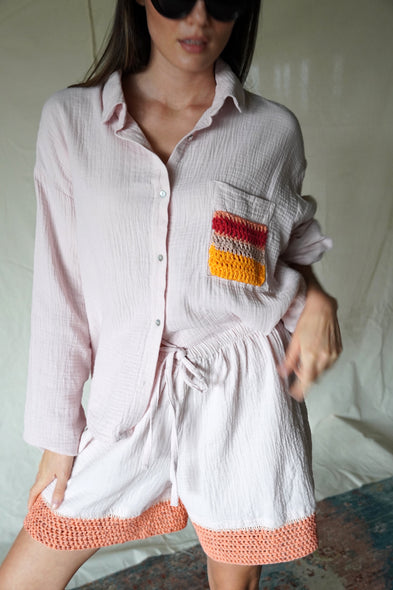 Light Rosé Cotton Gauze Travel Shirt