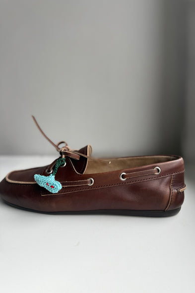 Hand crocheted shoe charm. Paper Boat