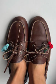 Hand crocheted shoe charm. Paper Boat