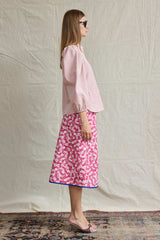 Button Wrap Skirt. Mille Fleurs. Fuchsia