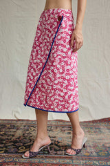 Button Wrap Skirt. Mille Fleurs. Fuchsia