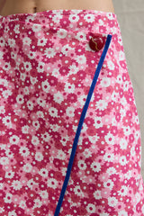 Button Wrap Skirt. Mille Fleurs. Fuchsia