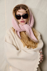 Pale Rosé Hand-Crocheted Wool Triangle Scarf