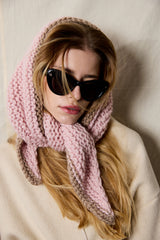 Pale Rosé Hand-Crocheted Wool Triangle Scarf