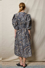 Taroudant dress. Blue paisley