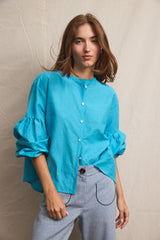 Seville couture blouse. Turquoise Linen