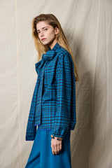 Cala Blouse. Blue Checkered Flanel
