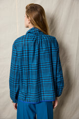 Cala Blouse. Blue Checkered Flanel