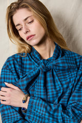 Cala Blouse. Blue Checkered Flanel