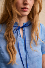 Short Sleeve Shirt. Blue Organza