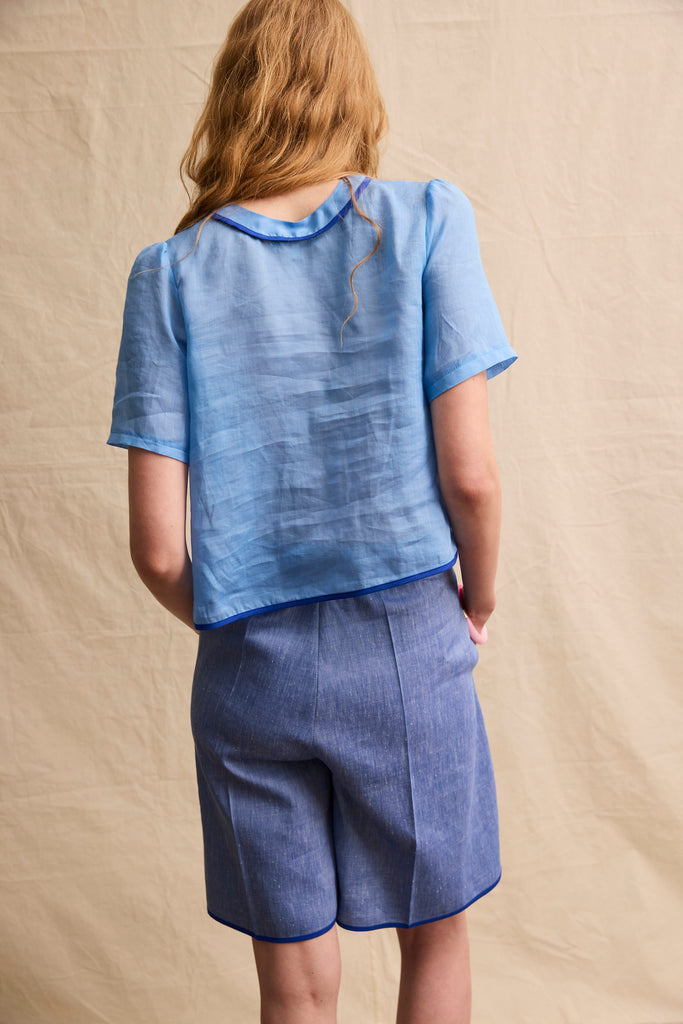 Short Sleeve Shirt. Blue Organza