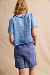 Short Sleeve Shirt. Blue Organza