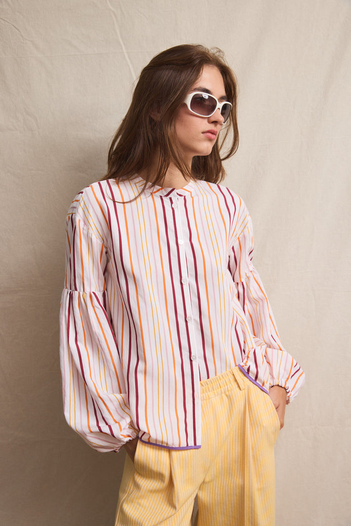 Seville Couture Blouse. Faded Stripes