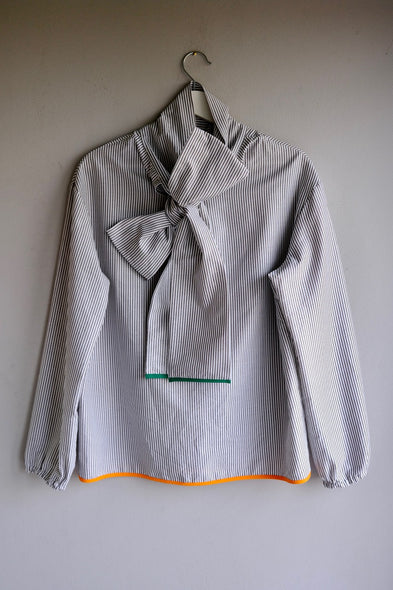 Cala Blouse. Dark Grey Striped