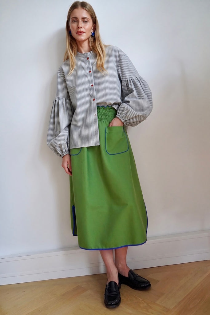 Seville Couture Blouse Double Face Blue Stripe by Jasmin Khezri Collection, cotton