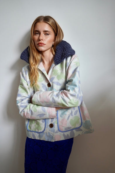 Faded Flower Canvas Overshirt by Jasmin Khezri Collection, cotton canvas