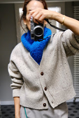 Crocheted Wool Triangle Scarf. Blue