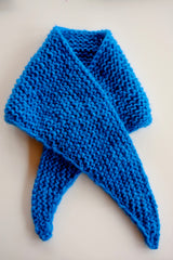 Crocheted Wool Triangle Scarf. Blue