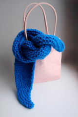 Crocheted Wool Triangle Scarf. Blue