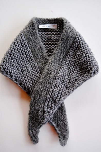 Crocheted Wool Triangle Scarf. Grey