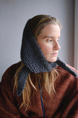 Crocheted Wool Triangle Scarf. Grey