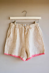 Linen Shorts. Crocheted details. Beige