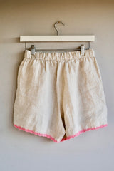 Linen Shorts. Crocheted details. Beige