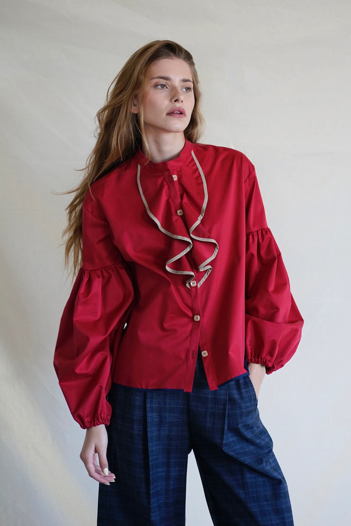 Seville Blouse Couture. Ruffled. Red