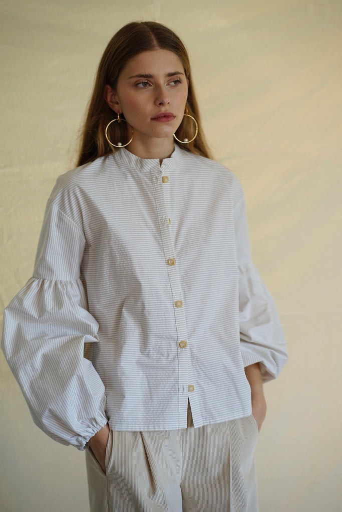 Seville Blouse. Biscuit striped