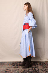 Gina Dress. Oxford Blue Cotton. Light blue