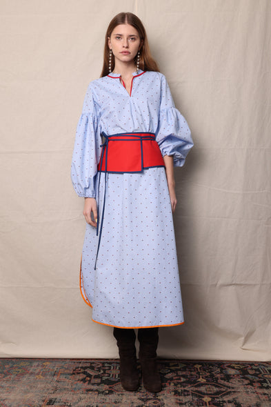 Gina Dress. Oxford Blue Cotton. Light blue