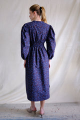 Taroudant 3 button dress. Blue Pasely