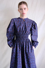 Taroudant 3 button dress. Blue Pasely