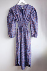 Taroudant 3 button dress. Blue Pasely