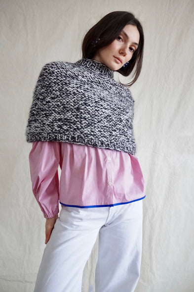 Knitwear No. 135. Demi Poncho Salt & Pepper