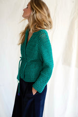 Knitwear No.74. Green Jersey and organic cotton Knot vest with belt