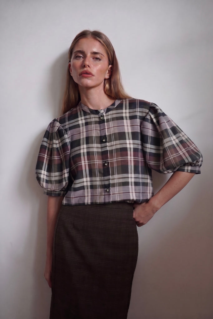 Memphis Blouse Glen Check by Jasmin Khezri Collection, cotton, view 4 of 4