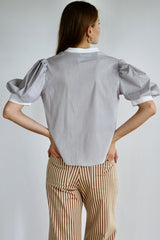 Mocca striped white collar blouse