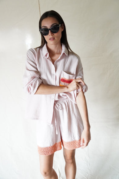Light Rosé Cotton Gauze Shorts