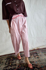 Travel Pants. Red / Rose striped