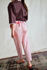 Travel Pants. Red / Rose striped